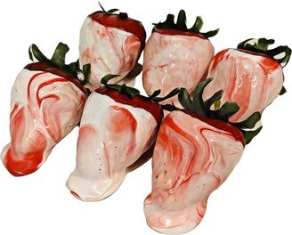 Dezicakes Fake Strawberries White Red Jumbo Swirled Dipped Prop Decoration Dezicakes