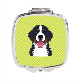 BB1299SCM Checkerboard Lime Green Bernese Mountain Dog Compact Mirror, 2.75 x 3 x .3 In.