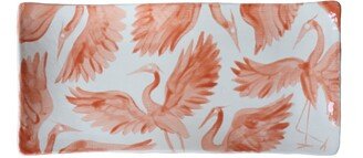 Rosanna Corfe Long Hand Painted Heron Trinket Dish - Coral Pink & Orange