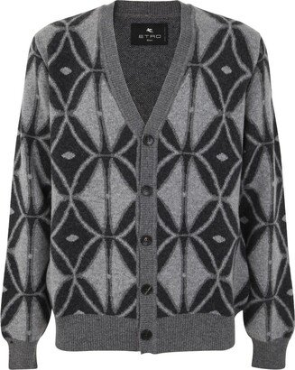 Patterned-Jacquard V-Neck Cardigan