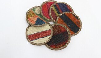 Gift For Her, Tea Pad, Round Coaster, Brown Striped Best Rug Ethnic Hand Crafted 618