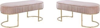 Set of 2 Velvet Benches with Metal Base in Pink and Gold