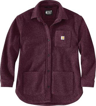 Loose Fit Fleece Shirt Jacket (Blackberry Heather) Women's Clothing