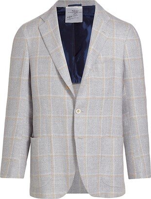 Cashmere-Linen Plaid Three-Button Sport Coat