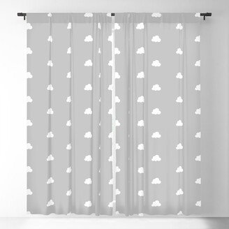 Light grey background with small white clouds pattern Blackout Curtains