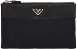 Re-Nylon logo-plaque clutch bag