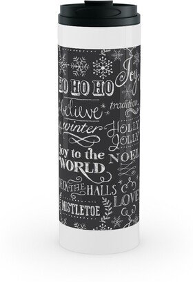 Travel Mugs: Christmas Sayings In Chalk Stainless Mug, White, 16Oz, Gray