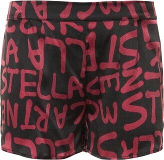 Graffiti silk blend pajama shorts