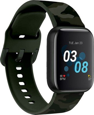 I TOUCH Men's iTouch Air 3 Touchscreen Smartwatch Fitness Tracker: Black Case with Green Camouflage Strap, 44mm