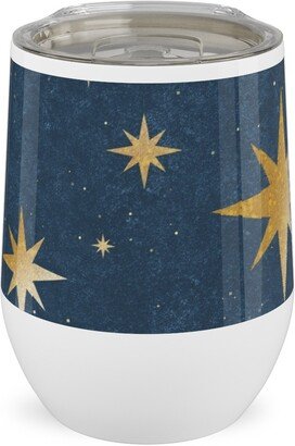 Travel Mugs: Art Deco Starbursts - Blue Stainless Steel Travel Tumbler, 12Oz, Blue