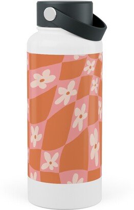 Photo Water Bottles: Trippy Chamomile - Floral - Orange And Pink Stainless Steel Wide Mouth Water Bottle, 30Oz, Wide Mouth, Orange