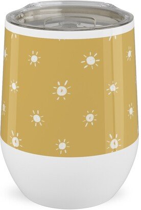 Travel Mugs: Dotted Suns - Yellow Stainless Steel Travel Tumbler, 12Oz, Yellow