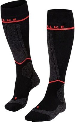 SK Energizing Wool Knee High Ski Socks W2 (Black/Neon Red) Women's Crew Cut Socks Shoes