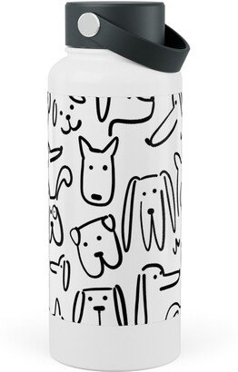 Photo Water Bottles: Playful Pups - Black And White Stainless Steel Wide Mouth Water Bottle, 30Oz, Wide Mouth, White