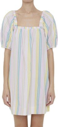 Stripe-Printed Square-Neck Mini Dress