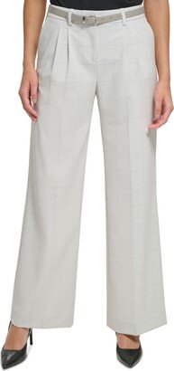 Petite Windowpane-Print Wide-Leg Pants