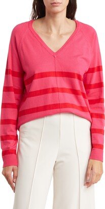 Stripe V-Neck Pullover Sweater-AA