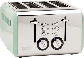 Cotswold 4-Slice Wide Slot Stainless Steel Body Countertop Retro Toaster with Adjustable Browning Control, Sage Green