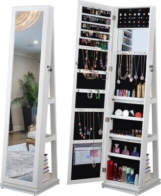 Tiramisubest 360°Swivel Wood Jewelry Cabinet with Full Length Mirror