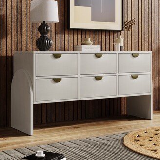 RASOO Vintage White Geometric Design 6-Drawer Dresser with Round Arch Legs