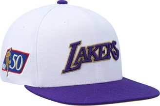 Men's White and Purple Los Angeles Lakers Hardwood Classics 50th Anniversary Snapback Hat - White, Purple