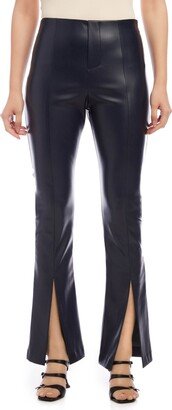 Front Slit Faux Leather Pants-AA