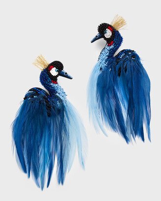 Grey Crowned Crane Statement Earrings