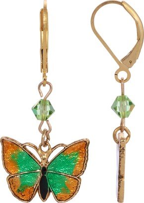 Women's Gold-Tone Drop Green and Yellow Butterfly Earrings