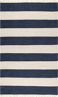 Ashlee Striped Flatweave Area Rug, 5' x 8', Navy