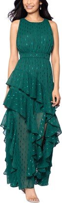 Women's Clip-Dot Tiered Ruffled Gown