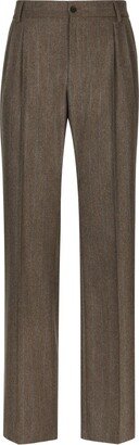 Pinstripe Wide-Leg Flannel Trousers