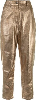 Metallic-Effect Straight Trousers