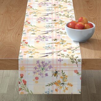 Table Runners: Floral Watercolor Plaid - Multi Table Runner, 90X16, Multicolor