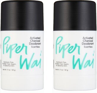 Piperwai Probiotics Natural Deodorant Stick Without Aluminum, Scentless, 2- Pack