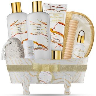 Lovery White Rose Jasmine Body Care Set, Home Spa Basket, Self Care Gifts, 9 Piece