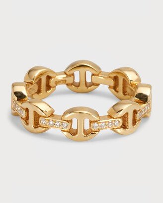 Yellow Gold Dame Tri-Link Ring with Diamond Bridges, Size 7