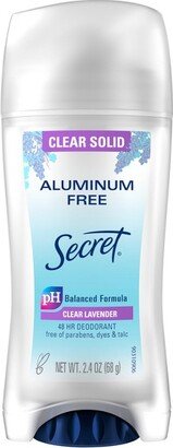 Secret Aluminum Free Clear Solid Lavender Deodorant for Women - 2.4oz