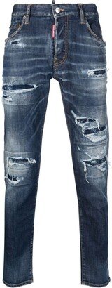 Distressed-Finish Tapered-Leg Jeans-AB