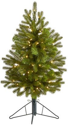 Cambridge Spruce Flat Back Artificial Christmas Tree with 50 Warm Multifunction Led Lights and 113 Bendable Branches