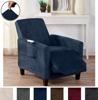 Great Bay Home Stretch Velvet-Plush Washable Recliner Slipcover (Recliner, Dark Denim Blue)