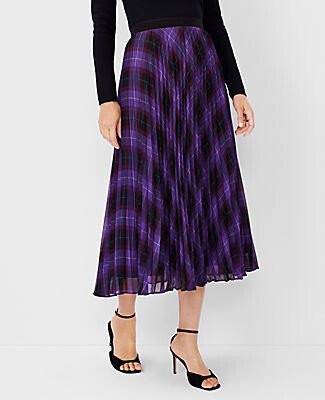 Plaid Pleated Midi Skirt