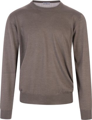 Taupe Round Neck Pullover In Cashmere and Silk