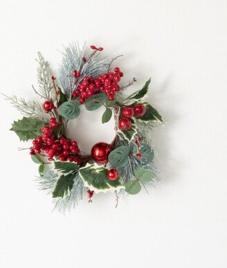 11H Sullivans Red Ball And Holly Christmas Mini Wreath, Red