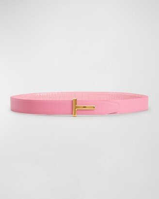 T Buckle Croc-Embossed Patent Belt-AA