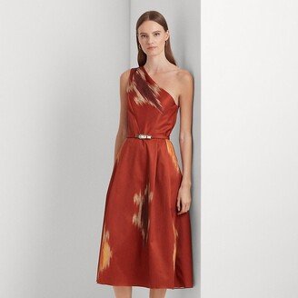 Ralph Lauren Geo-Print Belted Faille Cocktail Dress