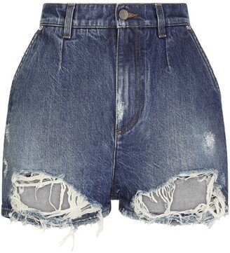 Distressed High-Rise Denim Shorts