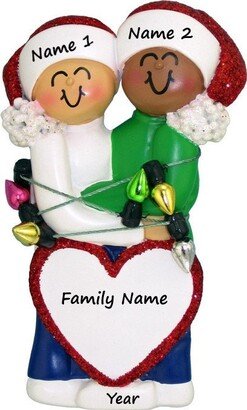 Couples First Christmas Ornament - With Name Custom Interracial Couple Gift For Tangled in Lights