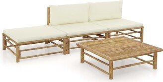 4 Piece Patio Lounge Set with Cream White Cushions Bamboo - 25.6 x 27.6 x 23.6