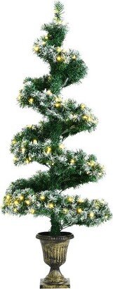 4FT Pre-lit Spiral Snowy Artificial Christmas Entrance Tree w/ Retro Urn Base