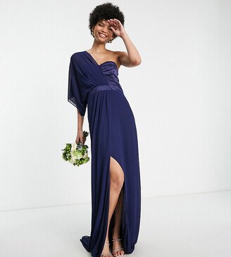 TFNC Tall Bridesmaid one shoulder chiffon maxi dress in navy